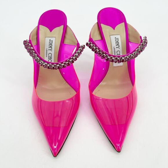 Jimmy Choo Pink Plexi Bing 100 Crystal Embellished Pointed Toe Mule Heel IT 39 - Picture 5 of 12